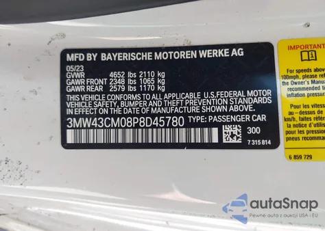 2023 BMW M240 I from USA, damaged, VIN 3MW43CM08P8D45780